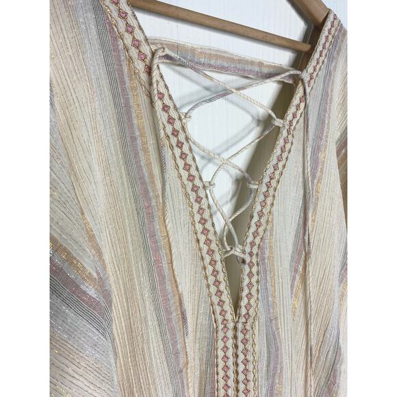 Z&L Golden Slumbers Metallic Stripe Cotton Kaftan Dress NWT US MEDIUM/LARGE - Picture 10 of 16